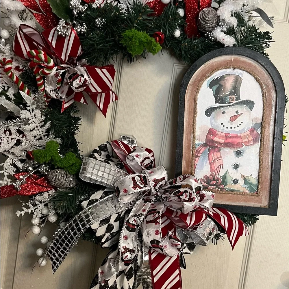 Charming Snowman Holiday Wreath with Red and Green Accents